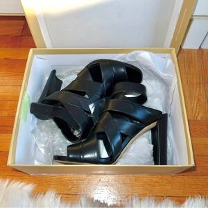 Michael Kors, barely worn, Black leather high heeled sandals with a 4 inch heel